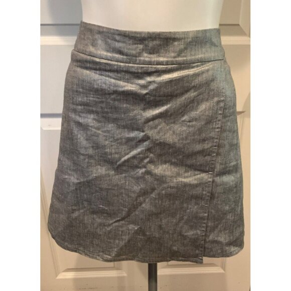 Eileen Fisher Petite Silver Linen Front Flap Mini Skirt, Size PS - Picture 1 of 6
